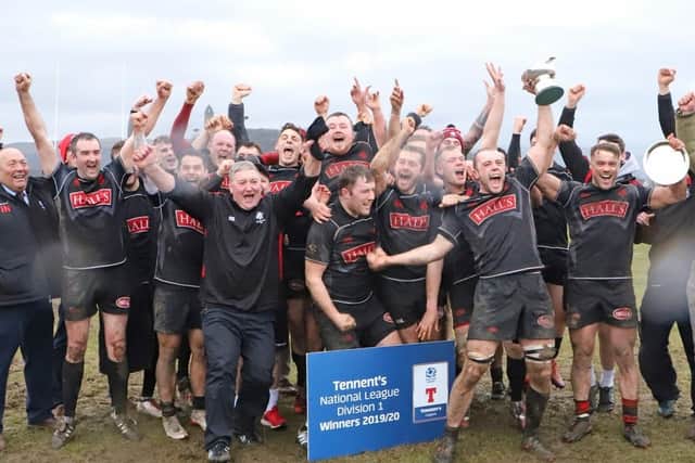 Biggar celebrate their title 'win' before the season was declared null and void.