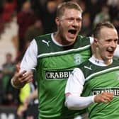Leigh Griffiths, right, and his old friend and striker partner Garry O’Connor during their successful spell togther at Hibs. Picture: Kenny Smith/SNS
