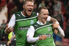 Leigh Griffiths, right, and his old friend and striker partner Garry O’Connor during their successful spell togther at Hibs. Picture: Kenny Smith/SNS