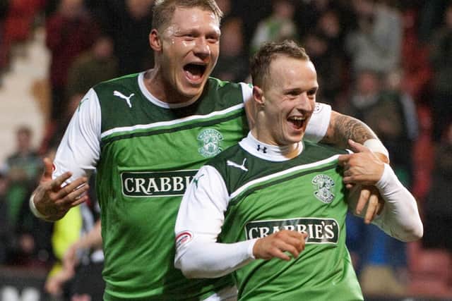 Leigh Griffiths, right, and his old friend and striker partner Garry O’Connor during their successful spell togther at Hibs. Picture: Kenny Smith/SNS