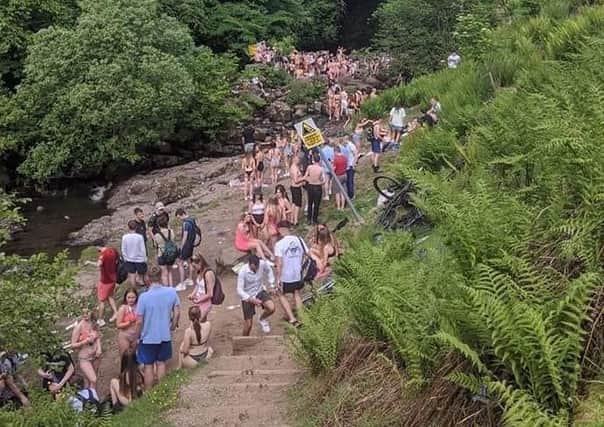 Crowds of people were seen at Campsie Glen waterfall at the weekend