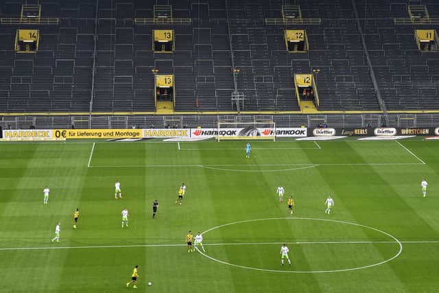 Borussia Dortmund's Signal Iduna Park will host the Ruhr derby against Schalke on Saturday 16 May without spectators. Picture: Martin Meissner/AP