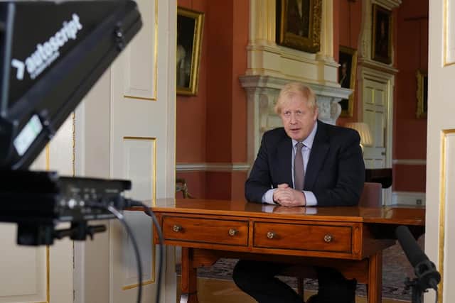 Prime Minister Boris Johnson addressing the nation about coronavirus from 10 Downing Street, London. PA Photo. Picture: Andrew Parsons/10 Downing Street/Crown Copyright/PA Wire