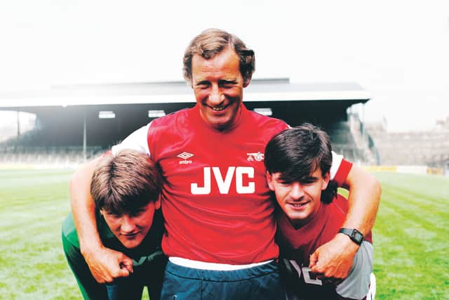 Manager Terry Neill with new Arsenal recruits John Lukic and Charlie Nicholas in July 1983. Picture: Getty Images/ Hulton Archive