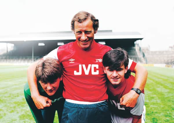 Manager Terry Neill with new Arsenal recruits John Lukic and Charlie Nicholas in July 1983. Picture: Getty Images/ Hulton Archive