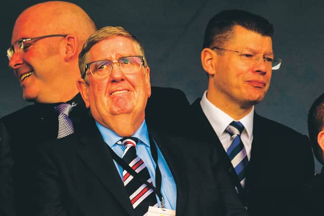 Rangers chairman Douglas Park, with SPFL chief executive Neil Doncaster on his left. Picture: SNS