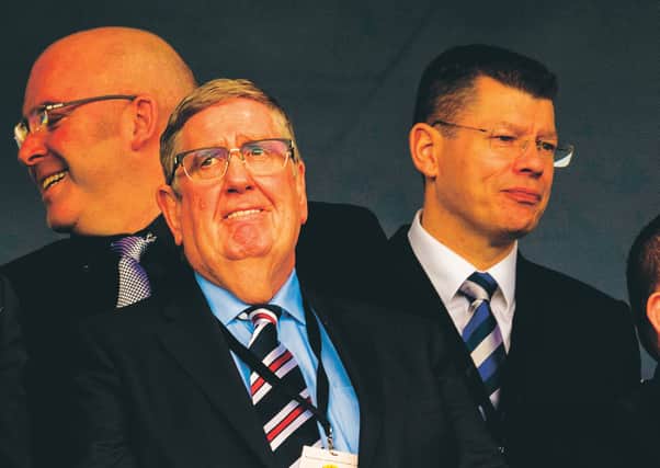 Rangers chairman Douglas Park, with SPFL chief executive Neil Doncaster on his left. Picture: SNS