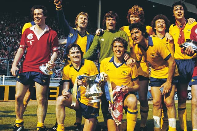 Arsenal celebrate beating Manchester United 3-2 in the 1979 FA Cup Final. Picture: Allsport/Getty Images