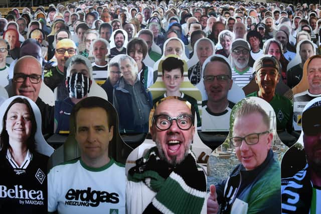 In Mönchengladbach, thousands of fans bought cardboard cut-outs to take their place at Borussia Park for closed-doors matches. Picture: Ina Fassbender/AFP