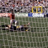 Juan Cayasso beats Jim Leighton for Costa Rica's winner in their 1-0 victory over Scotland in 1990.