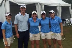 Gemma Dryburgh, third from left, is pictured with Justin Rose when she was a volunteer at the Zurich Classic in New Orleans.
