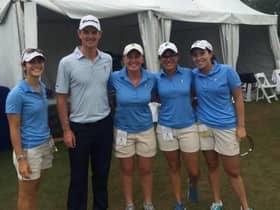 Gemma Dryburgh, third from left, is pictured with Justin Rose when she was a volunteer at the Zurich Classic in New Orleans.