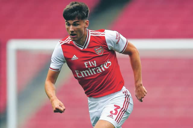 Kieran Tierney is expected to play at left-back for Arsenal against Manchester City on Wednesday. Picture: Stuart MacFarlane/Arsenal FC/Getty Images