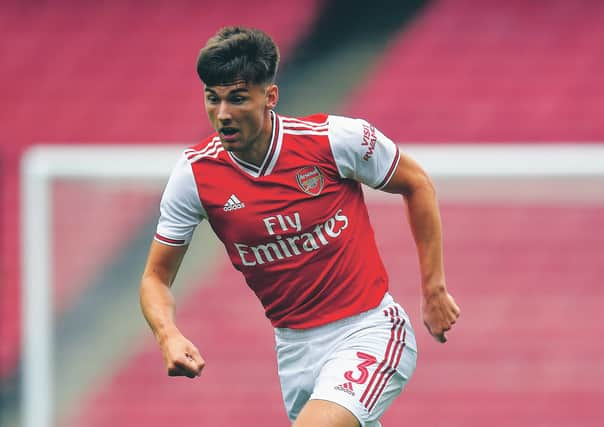 Kieran Tierney is expected to play at left-back for Arsenal against Manchester City on Wednesday. Picture: Stuart MacFarlane/Arsenal FC/Getty Images