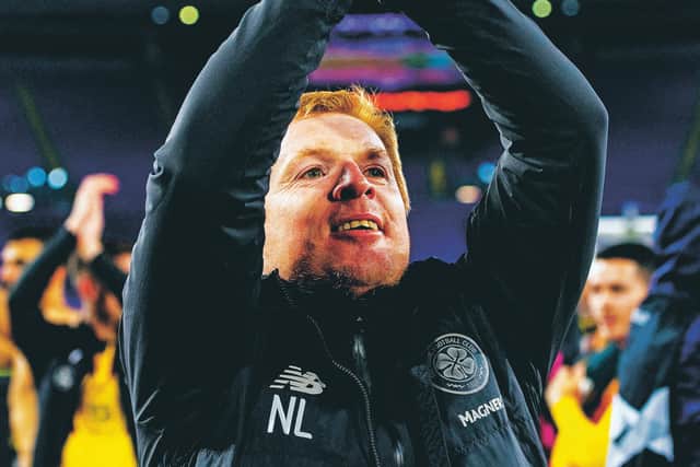 Neil Lennon celebrates the November win at Lazio. Picture: Craig Williamson/SNS