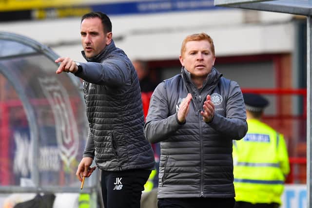 Celtic No 2 John Kennedy, left, and manager Neil Lennon are looking to maintain the club's position as the dominant force in Scottish football. Picture: Craig Williamson/SNS