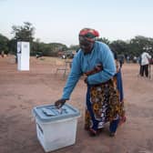 A woman casts her vote at the Malembo polling station in Lilongwe on Tuesday in a re-run of last year’s presidential election (Picture: Amos Gumulira/AFP via Getty Images)