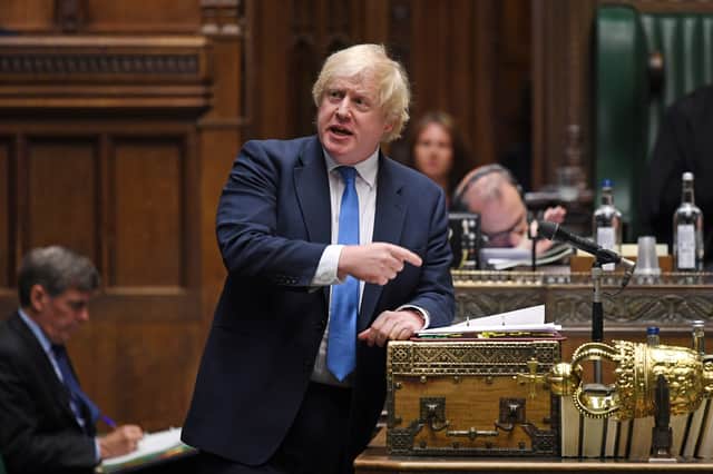 Britain's Prime Minister Boris Johnson speaking during Prime Minister's Questions in the House of Commons in Londo. Picture: Jessica Taylor/UK Parliament/AFP via Getty Images