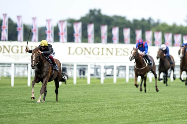 Stradivarius ridden by Frankie Dettori streaks clear of the field to win his third successive Gold Cup at Royal Ascot. Picture: Edward Whitaker/Getty