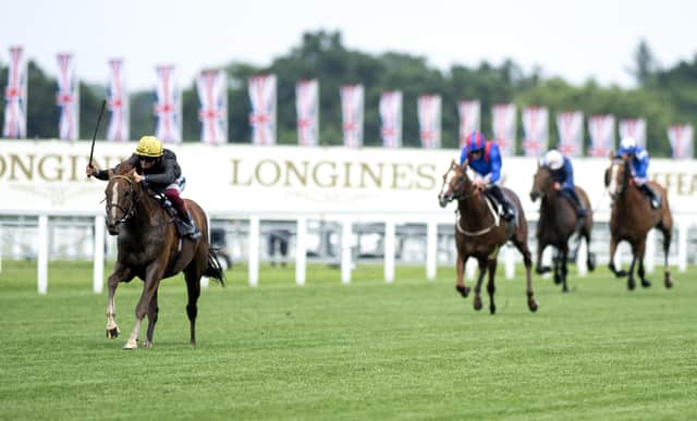 Stradivarius ridden by Frankie Dettori streaks clear of the field to win his third successive Gold Cup at Royal Ascot. Picture: Edward Whitaker/Getty