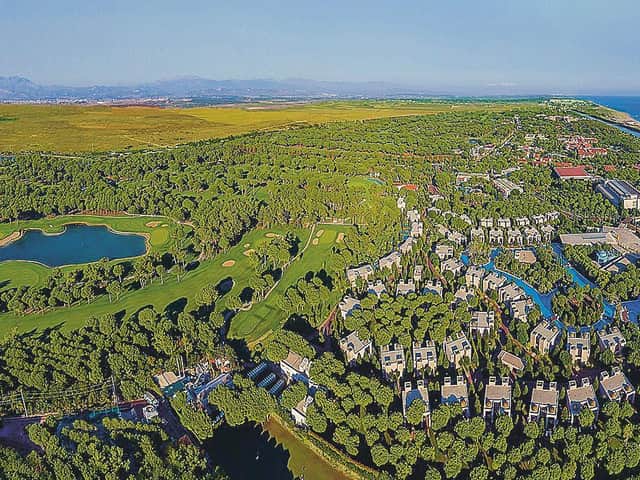 An aerial view of Gloria Serenity in Belek on the Turkish Riviera.  Photograph: www. kevinmurraygolf photography.com