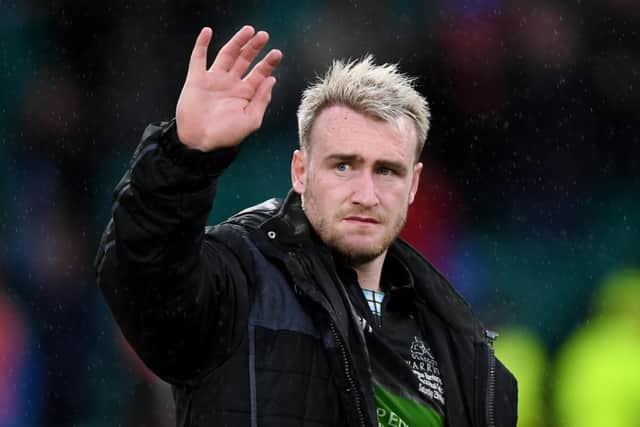 Stuart Hogg waves farewell to the Glasgow fans after his final appearance for the club in last year’s Guinness Pro14 final at Parkhead. Picture: SNS.