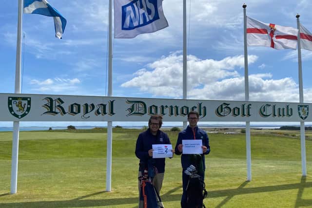 Bradley Smith and Calum Paterson undertaking their marathon event at Royal Dornoch on Saturday