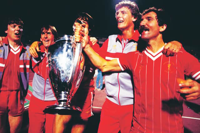 Gary Gillespie, second from right, celebrates Liverpool's 1984 European Cup final with fellow Scots Steve Nicol, Kenny Dalglish, Alan Hansen (obscured) and captain Graeme Souness. Picture: Liverpool FC via Getty Images)