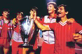 Gary Gillespie, second from right, celebrates Liverpool's 1984 European Cup final with fellow Scots Steve Nicol, Kenny Dalglish, Alan Hansen (obscured) and captain Graeme Souness. Picture: Liverpool FC via Getty Images)