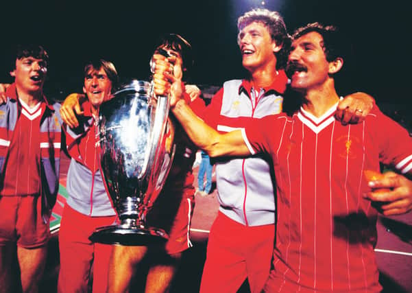 Gary Gillespie, second from right, celebrates Liverpool's 1984 European Cup final with fellow Scots Steve Nicol, Kenny Dalglish, Alan Hansen (obscured) and captain Graeme Souness. Picture: Liverpool FC via Getty Images)