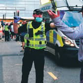 A tense stand-off during Wednesday's troubles in George Square. Picture: John Devlin