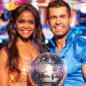 Kelvin Fletcher with Oti Mabuse after the actor won the Glitterball trophy during last year's live Strictly Come Dancing Final .