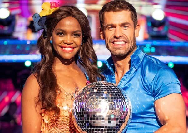 Kelvin Fletcher with Oti Mabuse after the actor won the Glitterball trophy during last year's live Strictly Come Dancing Final .