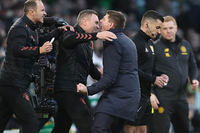 Plenty of passion during the last Celtic-Rangers match as Ibrox manager Steven Gerrard celebrates the 2-1 win at Parkhead. Picture: Ian MacNicol/Getty Images