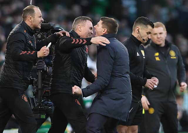 Plenty of passion during the last Celtic-Rangers match as Ibrox manager Steven Gerrard celebrates the 2-1 win at Parkhead. Picture: Ian MacNicol/Getty Images