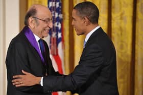 US President Barack Obama shakes hands with graphic designer Milton Glaser after presenting him with the 2009 National Medal of Arts during a ceremony February 25, 2010 (Picture:  MANDEL NGAN/AFP via Getty Images)