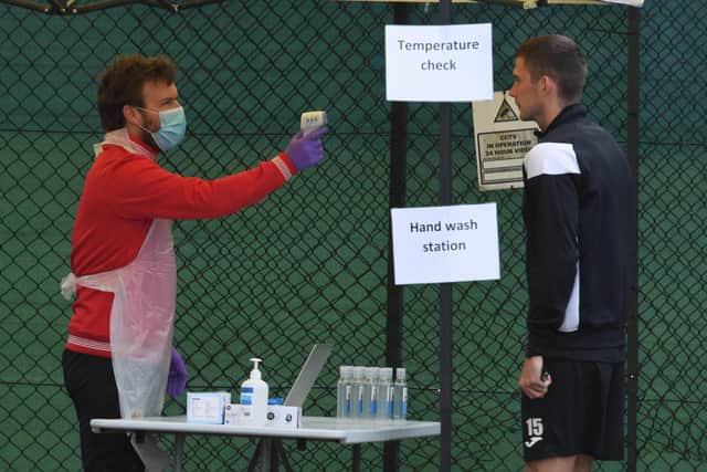 St Mirren defender Jack Baird undergoes a temperature test at the club’s training ground in Ralston. Picture: SNS