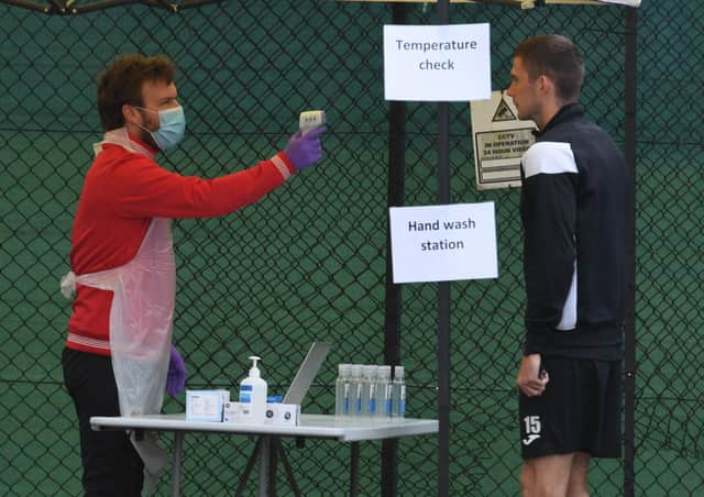 St Mirren defender Jack Baird undergoes a temperature test at the club’s training ground in Ralston. Picture: SNS