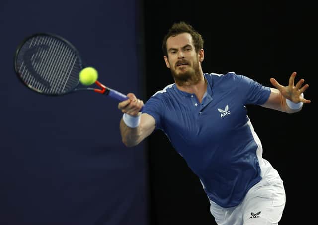Andy Murray plays a forehand during his win over James Ward at the Schroders Battle of the Brits. Picture: Clive Brunskill/Getty Images