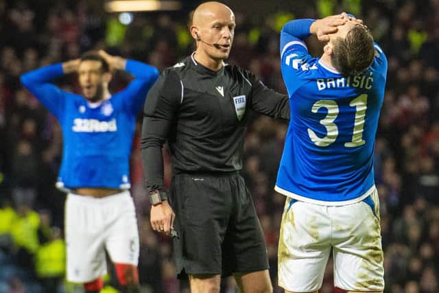 Rangers' Borna Barisic shows his frustration during Rangers' first-leg defeat by Bayer Leverkusen. Picture: Alan Harvey/SNS