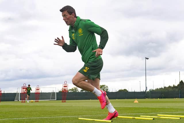 Callum McGregor back in training and with his sights set on an unprecedented domestic quadruple next season made up of a league title, League Cup – and two Scottish Cups. Picture: SNS.