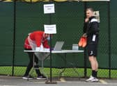 St Mirren’s  Richard Tait gets tested on his return to training.  Iain McMeneny hopes that strict regulations for football will be relaxed. Picture: SNS.