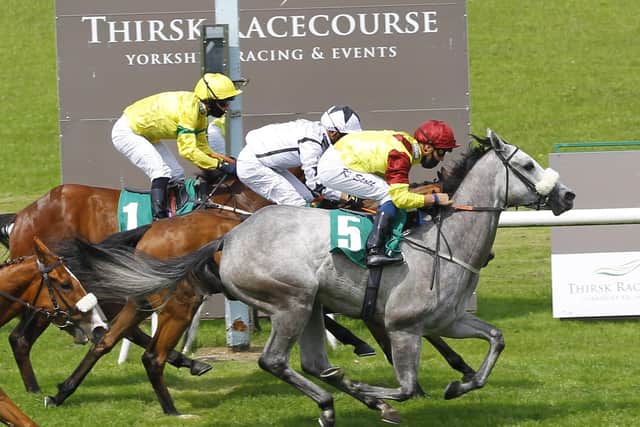 Kevin Ryan’s Moonlighting wins on her handicap debut at Thirsk. Steve Davies/Pool via Getty