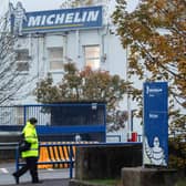 Staff arrive at the Michelin tyre factory in Dundee