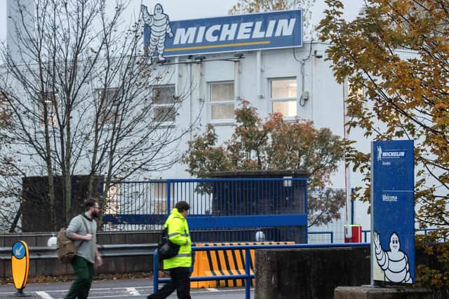 Staff arrive at the Michelin tyre factory in Dundee