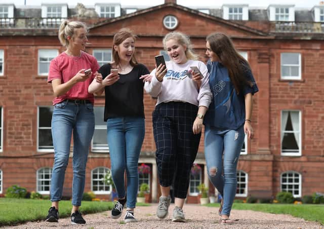 File picture of pupils ahead of their exam results being delivered by text at Kilgraston independent school for girls in Bridge of Earn, Perth.