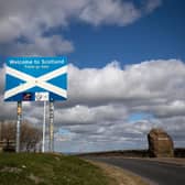 The Scotland-England border on the A68 near Jedburgh in the Scottish Borders as the UK continues in lockdown to help curb the spread of the coronavirus