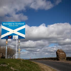 The Scotland-England border on the A68 near Jedburgh in the Scottish Borders as the UK continues in lockdown to help curb the spread of the coronavirus