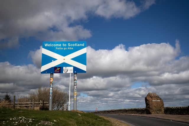 The Scotland-England border on the A68 near Jedburgh in the Scottish Borders as the UK continues in lockdown to help curb the spread of the coronavirus