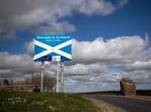The Scotland-England border on the A68 near Jedburgh in the Scottish Borders as the UK continues in lockdown to help curb the spread of the coronavirus